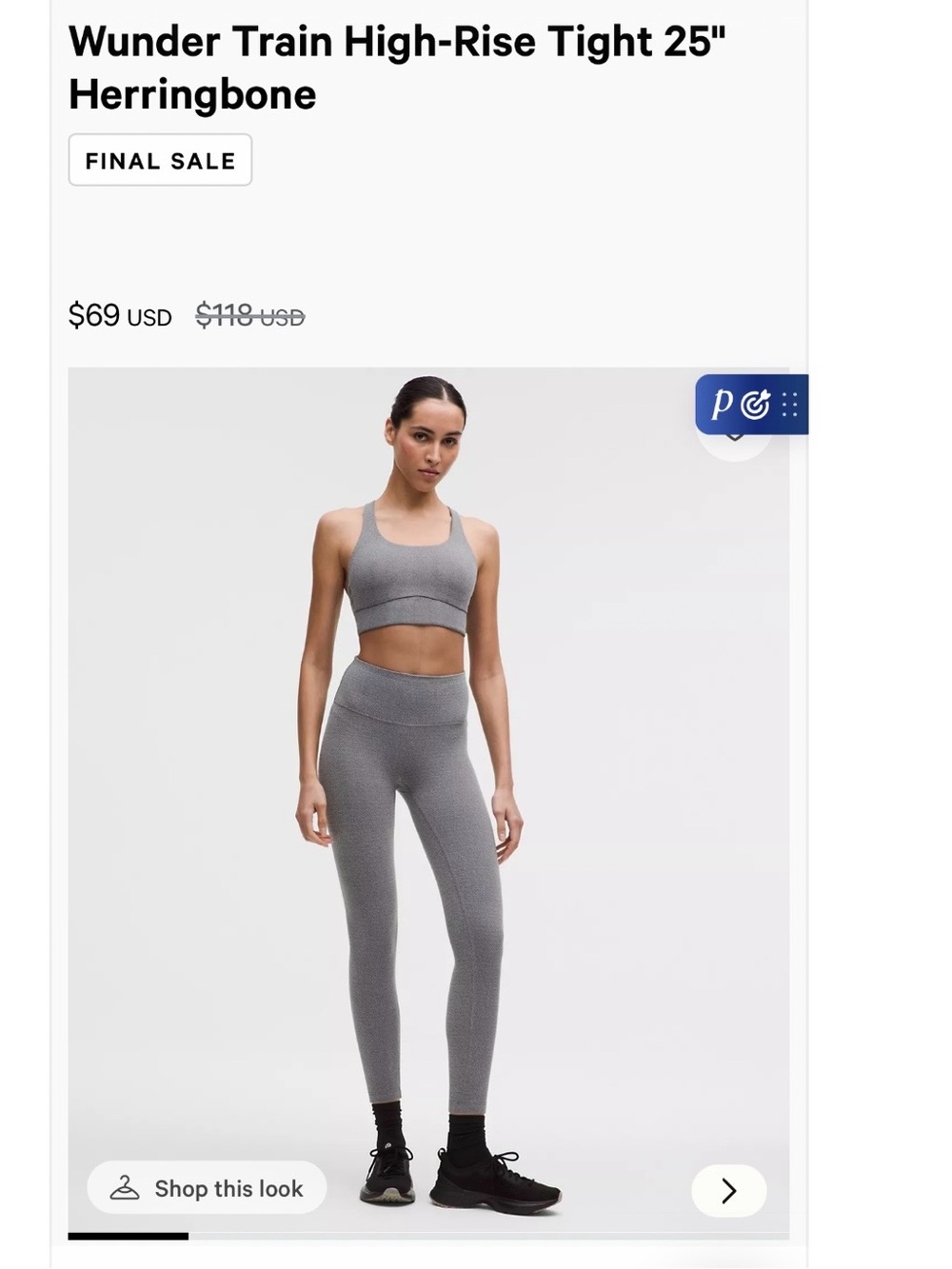 lululemon Wunder Train High-Rise Tight 25" in Herringbone Gray